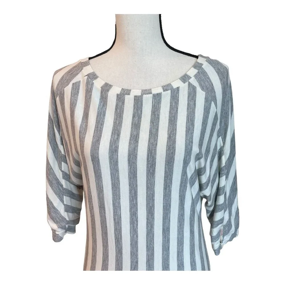 Diesel Gray White Stripe Mini Dress Tunic 3/4 Raglan Sleeve Bubble Hem S